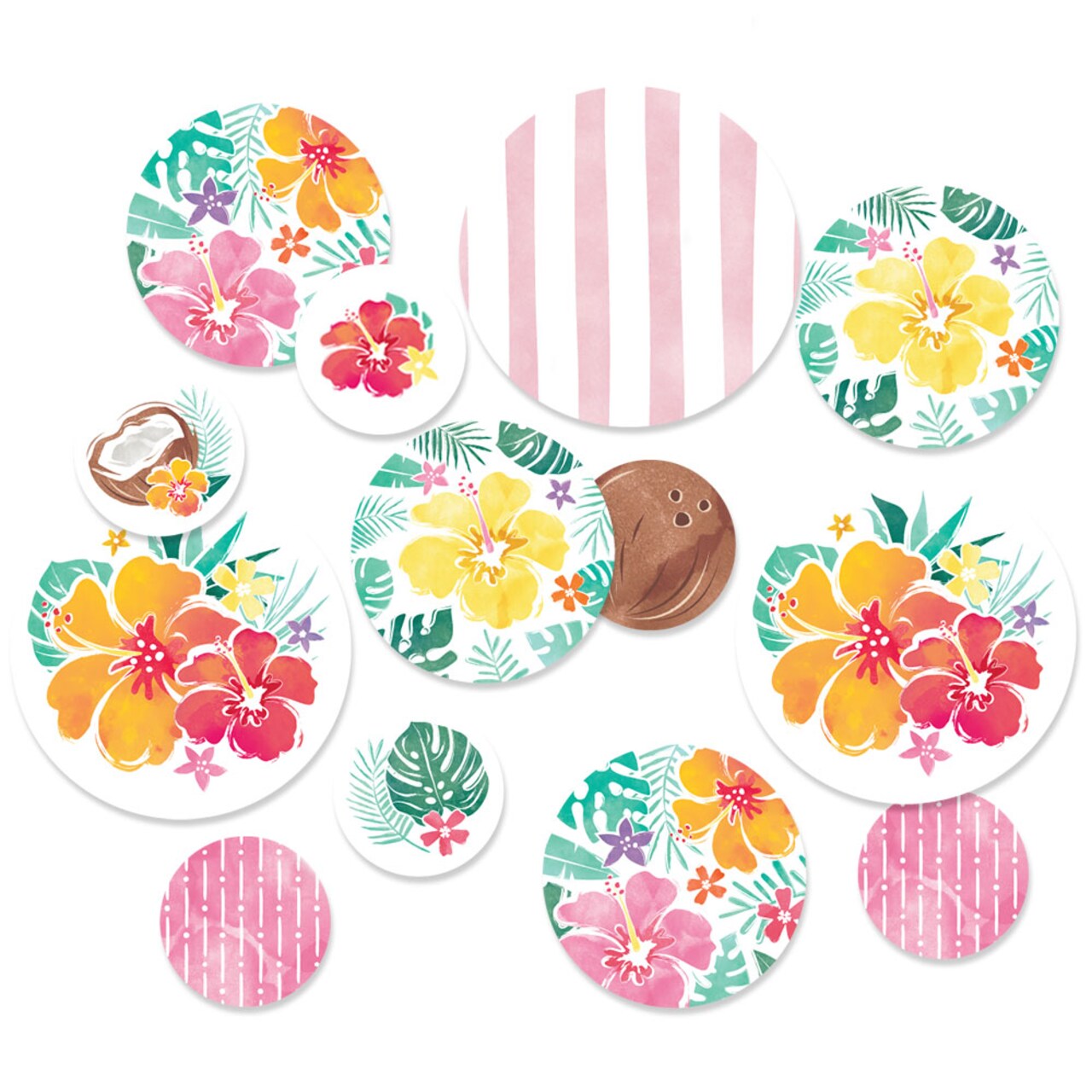 Big Dot of Happiness Hawaiian Luau Large Confetti, Tropical Flowers Birthday Party Table Decorations, Giant Circle Confetti - 27 Count